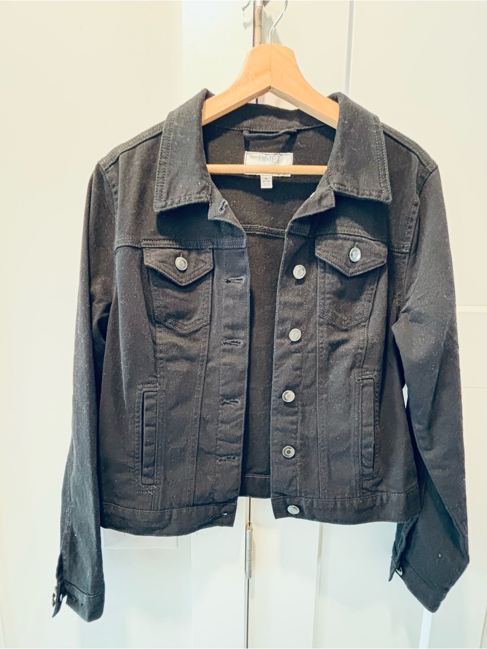 Time and Tru Black Denim Jacket with Button Front